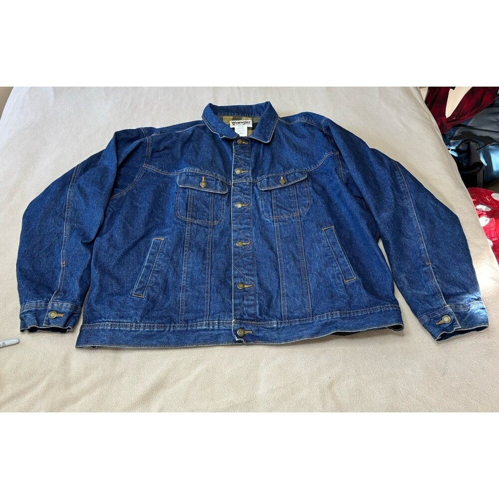 Wrangler Rugged Wear Heavyweight Denim Jacket Blue Plaid Lining Button Men's 3XL